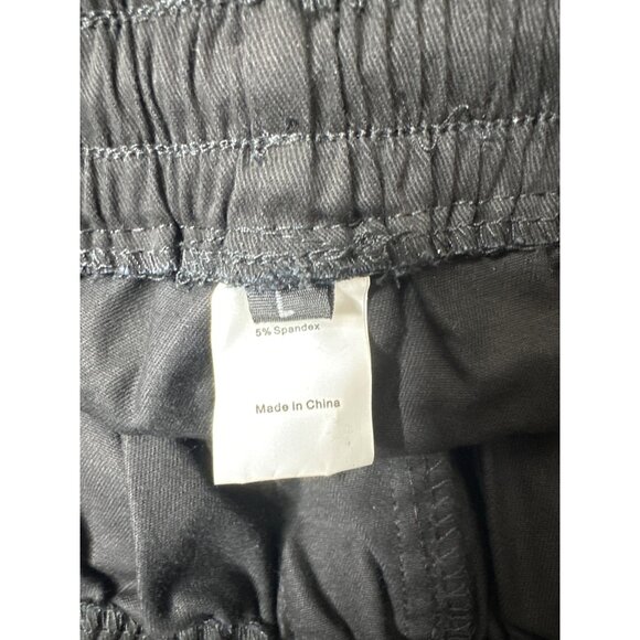 Black Womens Elastic Waist Cargo Pants L w/ Drawstring Hem Side Pockets - Picture 3 of 7